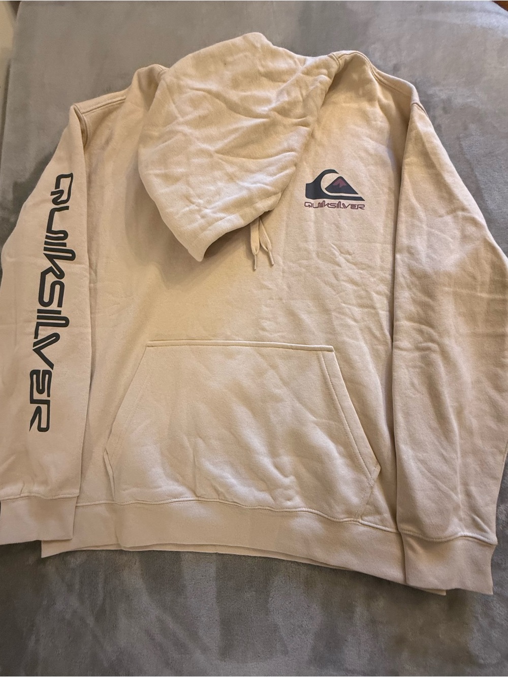Quiksilver Retro Logo Pullover Hoodie Fog Beige Large NWT